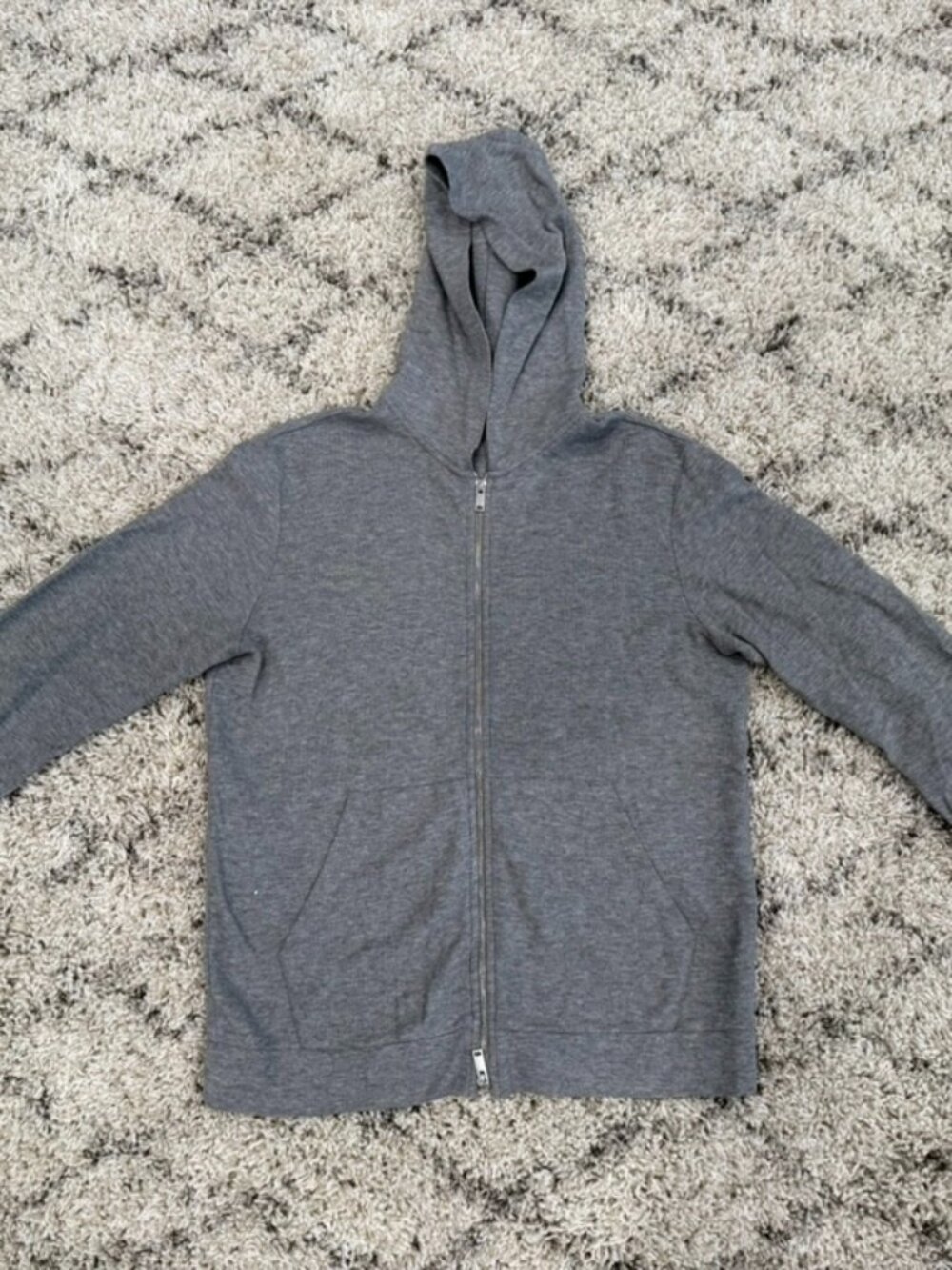 Theory Men's Grey Waffle Knit Zip-up Hoodie - Medium